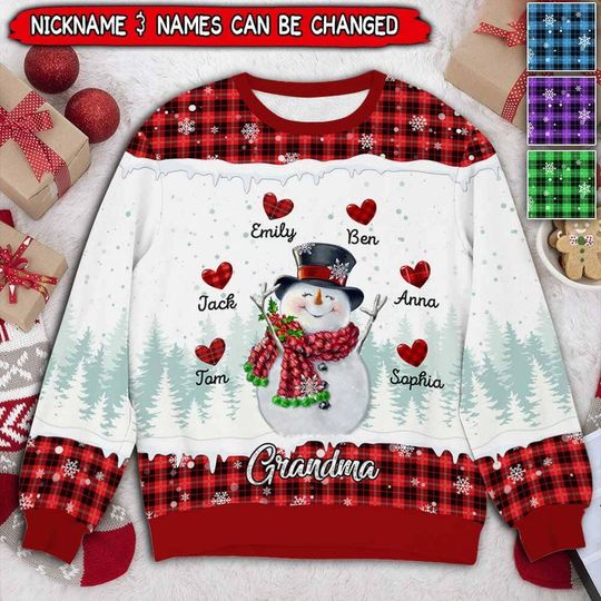 Discover Happy Snowman Nana Mom Sweet Heart Kids Personalized Christmas 3D Sweater