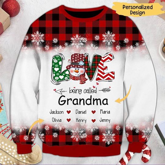 Discover Love Being Called Grandma Snowman Personalized Christmas 3D Ugly Sweater