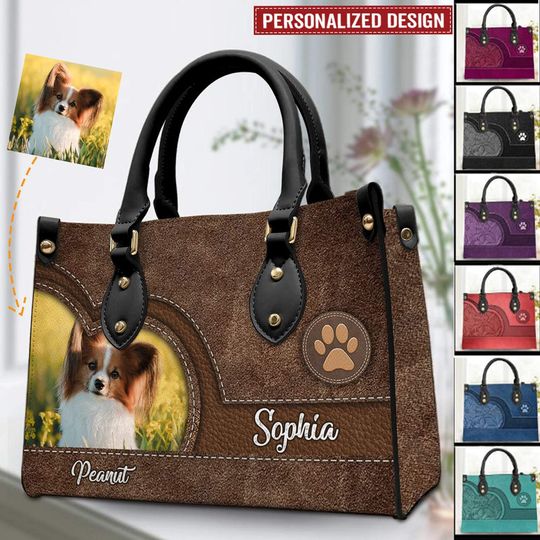 Discover Custom Upload Photo Cute Dog Puppy Personalized Leather Handbag