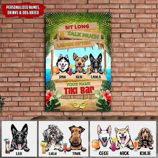Discover Personalized Tiki Bar (Custom) Dogs Printed Metal Sign
