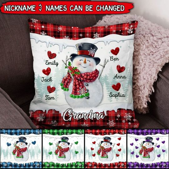 Discover Christmas Happy Snowman Nana Mom Sweet Heart Kids Personalized Pillow