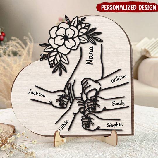 Discover Personalized Mom And Kid Hands Heart 2 Layers Wooden Plaque Gift for Mom,Mothers Day