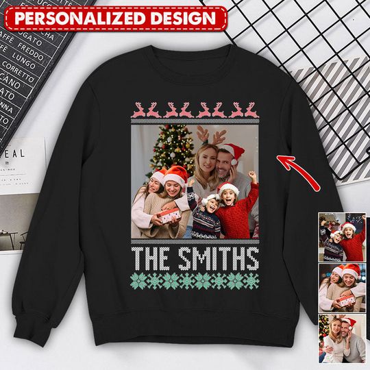Discover Upload Photo Family Christmas Personalized Black Sweatshirt