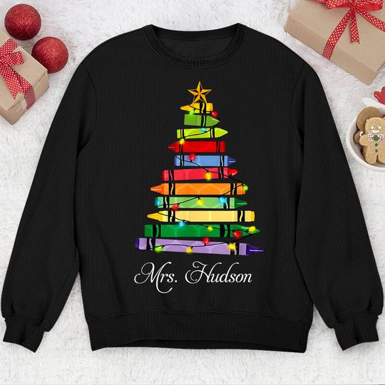 Discover Teacher Christmas Crayon Tree Light Personalized Sweatshirt
