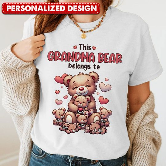 Discover Grandma Bear With Cute Grandkids Personalized White T-shirt