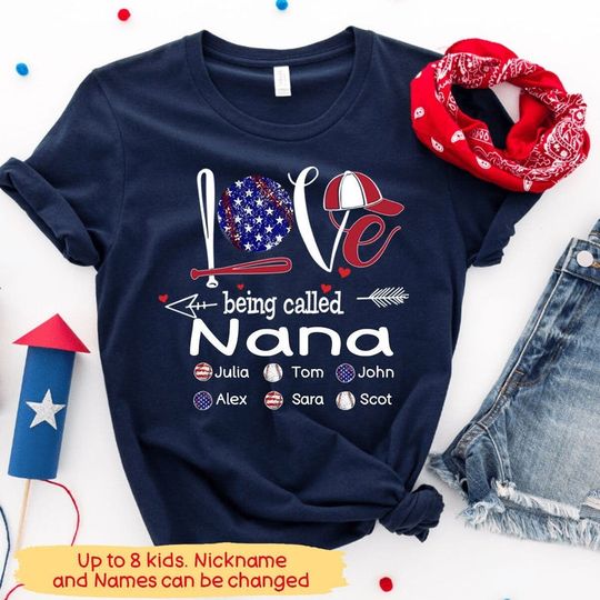 Discover Baseball Love Being Called Nana Personalized T-Shirt