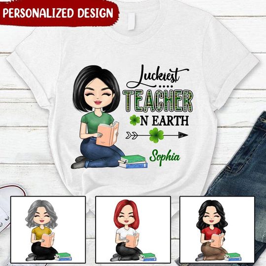 Discover Luckiest Teacher On Earth Personalized St Patrick's Day Shirt