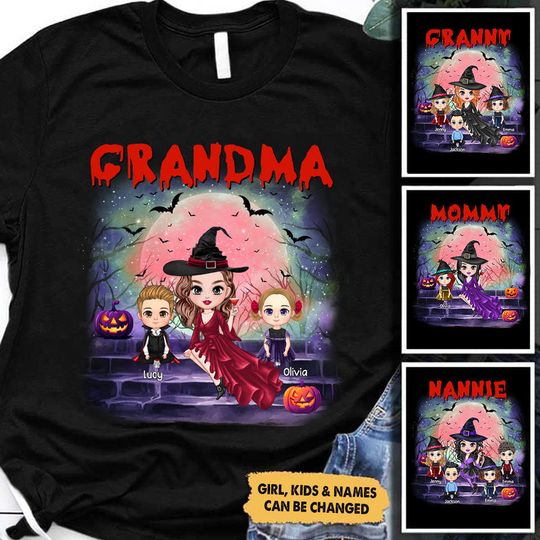 Discover Halloween Pretty Witch Grandma Mom Doll Kids Personalized Shirt
