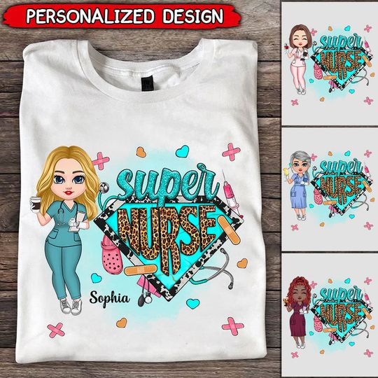Discover Pretty Doll Super Nurse Watercolor Leopard Personalized Shirt
