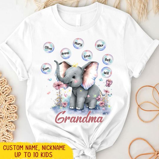 Discover Personalized Elephant Grandma Grandkids T-shirt - Gift For Grandma, Mom, Auntie
