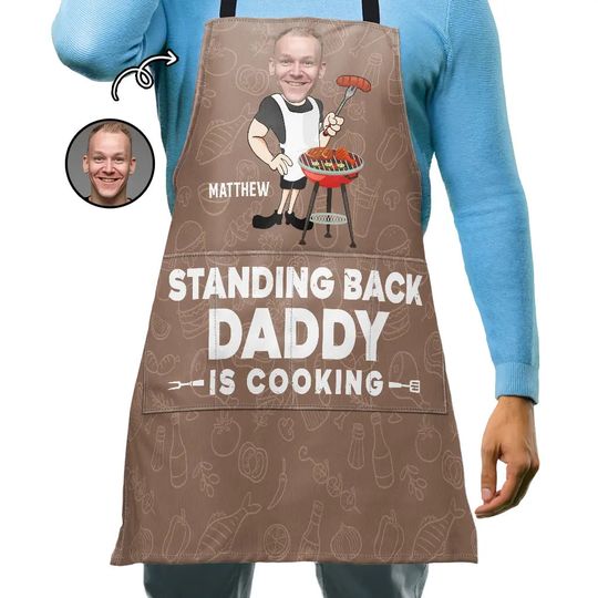 Discover Custom Photo Stand Back Daddy Is Cooking - Personalized Apron