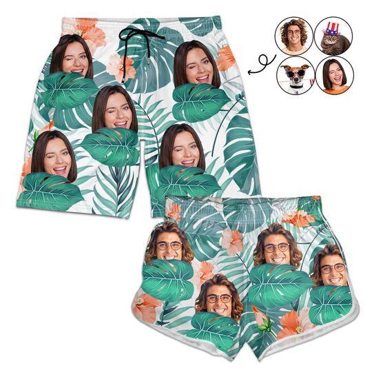Discover Custom Photo Funny Family Pet Face - Gift For Couples, Dog And Cat Lovers - Personalized Beach Shorts