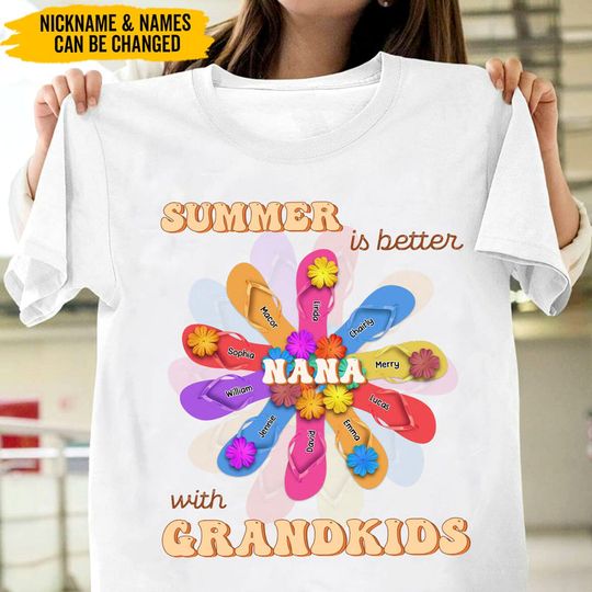 Discover Personalized Grandma Mom Flip Flops Flower Summer Beach Hawaii Gift Mother's Day Gift Tshirt
