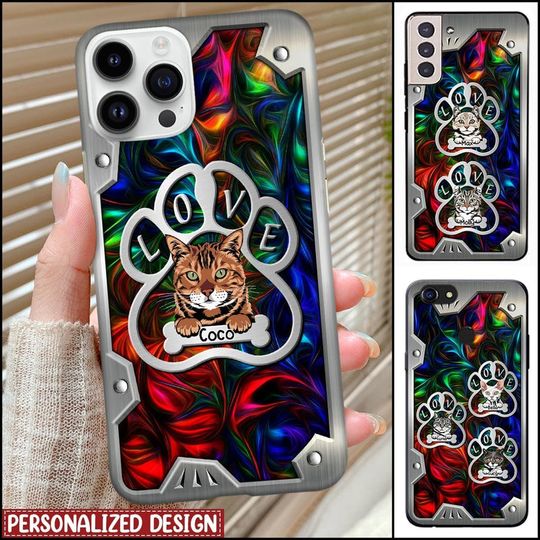 Discover Personalized Cat Mom Cat Dad Paw Mother's Day Father's Day Gift Hologram Metal Background Phone Case