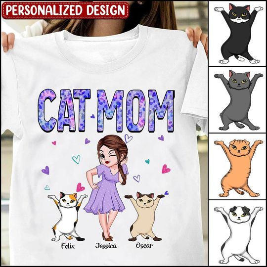 Discover Doll Cat Mom Watercolor T-Shirt – Cute Gift for Cat Moms