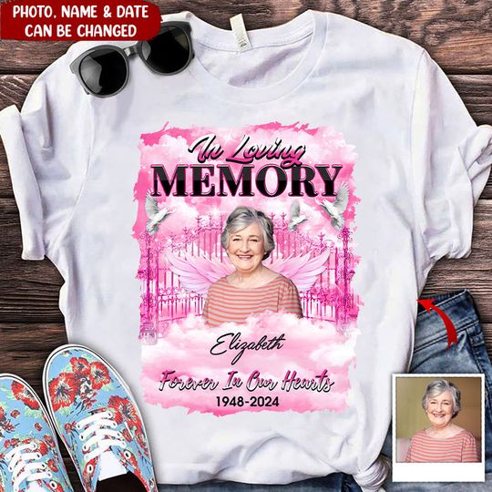 Discover Memorial Pinky Purple Heaven Custom Photo, In Loving Memory Forever In Our Hearts Personalized Shirt
