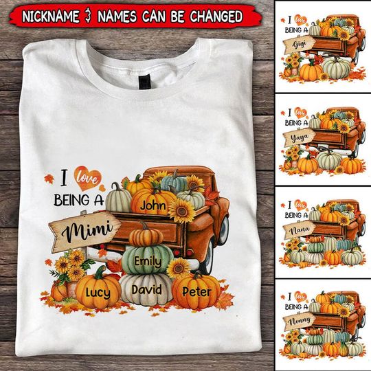 Discover Fall Season - Grandma Mom With Grandkids Pumpkins Truck Personalized Shirt