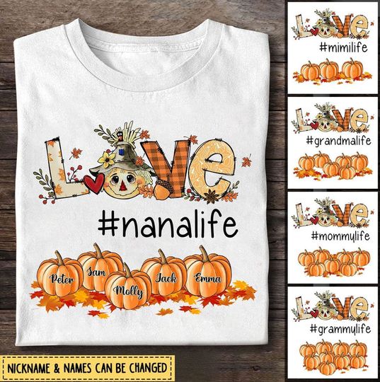 Discover Love Grandmalife With Kids Pumpkins Personalized White T-shirt