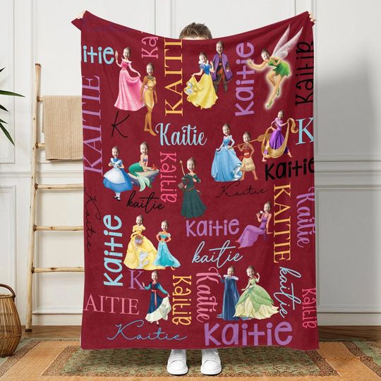 Discover Custom Upload Photo And Name Face Princess Baby Blanket