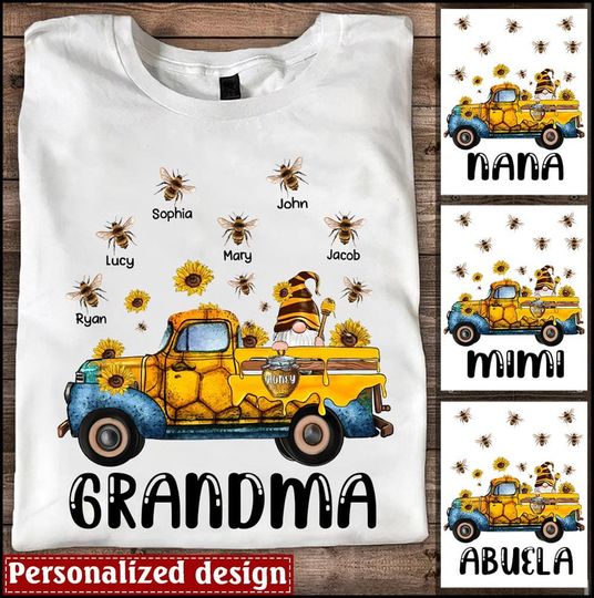 Discover Western Gnomes Truck with Bee's and Sunflowers Personalized Grandma Mom Shirt