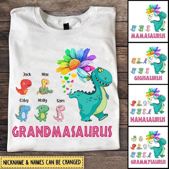 Discover Grandmasaurus Love Grandkids Personalized T-Shirt
