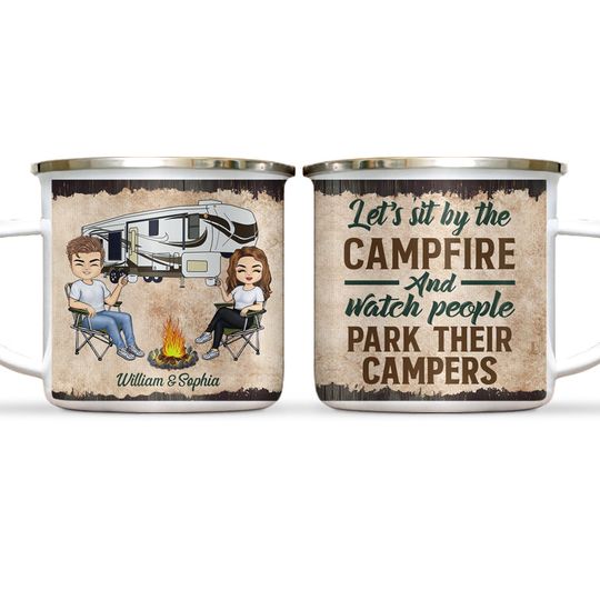 Discover Let's Sit By The Campfire Husband Wife Camping - Couple Gift - Personalized Custom Campfire Mug