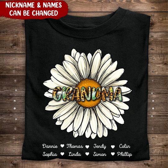 Discover Grandma Nana Daisy Flower with Grandkids Personalized T-Shirt