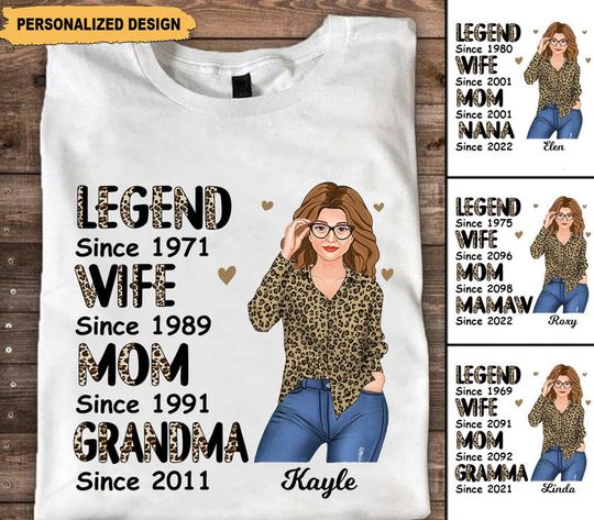 Discover Legend Wife Mom Grandma Half Leopard Personalized Custom T-shirt