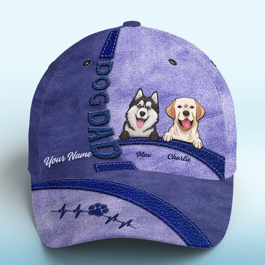 Discover Happiness Is A Warm Puppy Blue - Dog Personalized Custom Hat, All Over Print Classic Cap