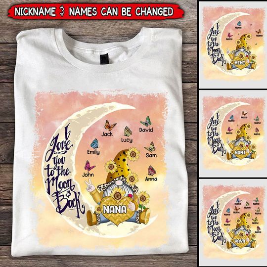 Discover Gnome Grandma- Mom Loves Butterfly Kids To The Moon And Back Personalized T-shirt