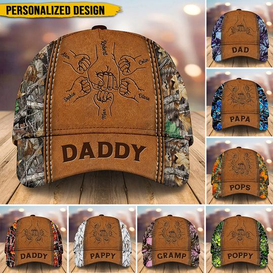 Discover Daddy Father Grandpa Hand Fist Bump Personalized Classic Baseball Cap 3D