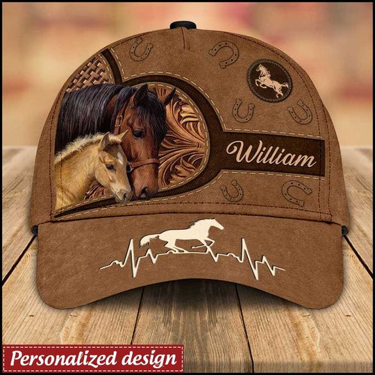 Discover Personalized Gift for Horse Lovers,  Horse with Hoofprints Leather Pattern Baseball Cap 3D