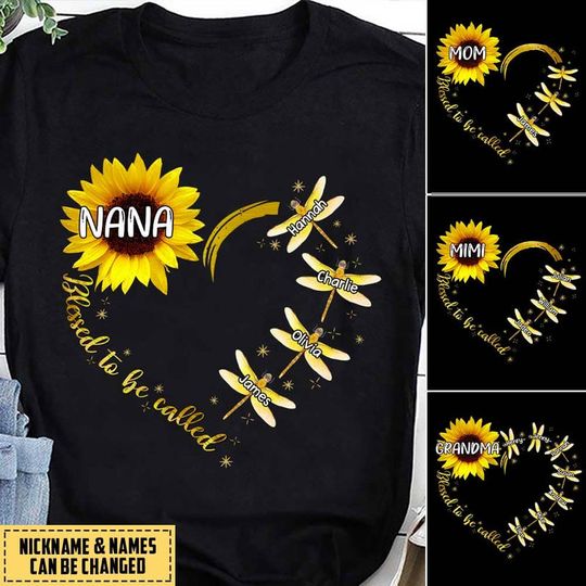 Discover Personalized Nana, Grandma Sunflower Love Dragonflies Shirt