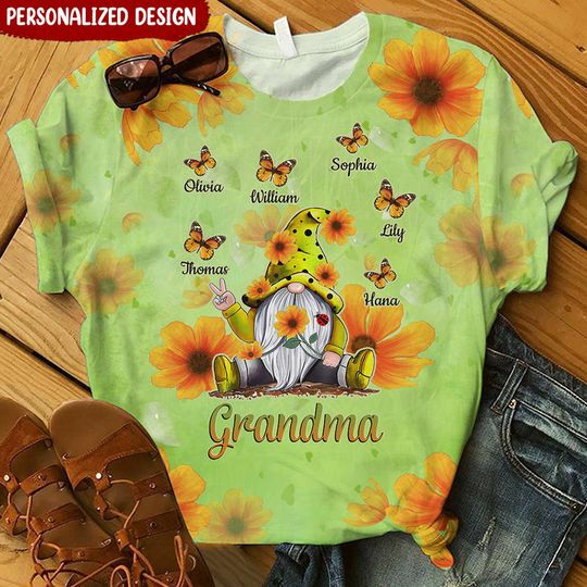 Discover Personalized Grandma Mom Gnome Butterfly Kids 3D T-Shirt