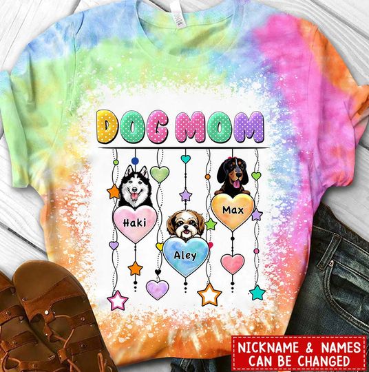 Discover Dog Mom Hearts Strings Cute Dog Puppy Pet Names Personalized 3D T-shirt