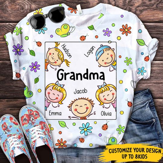 Discover Nana Grandma Mommy Cartoon Happy Kids Personalized 3D Shirt
