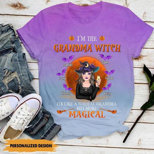 Discover Grandma Mom Witch With Bat Kids, Like Normal Nana But More Magical Halloween Personalized 3D T-shirt