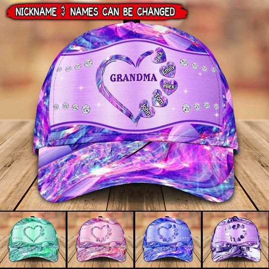 Discover Grandma- Mom Heart Kids, Multi Colors Personalized 3D Baseball Classic Cap