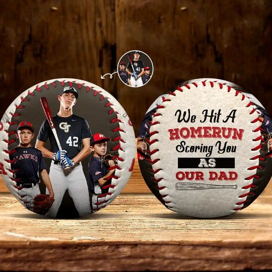 Discover Custom Photo We Hit A Homerun Scoring You As Our Dad - Personalized Baseball, Softball