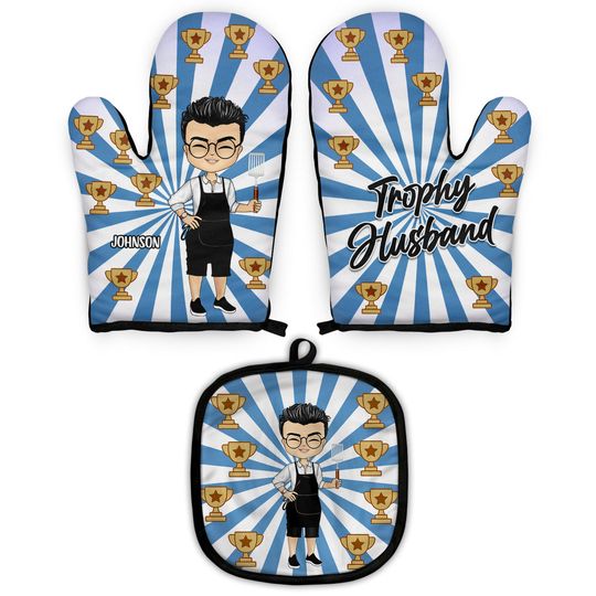 Discover Trophy Husband - Gift For Dad, Father's Day - Personalized Oven Mitts, Pot Holders