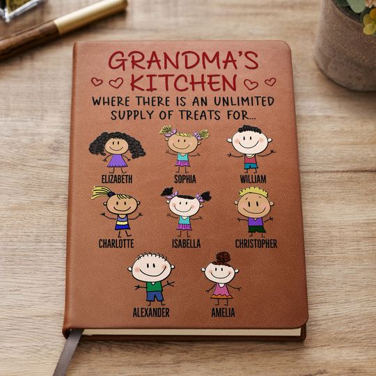 Discover Grandma's Recipe Book Unlimited Supply Of Treats For Grandkids - Personalized Leather Journal