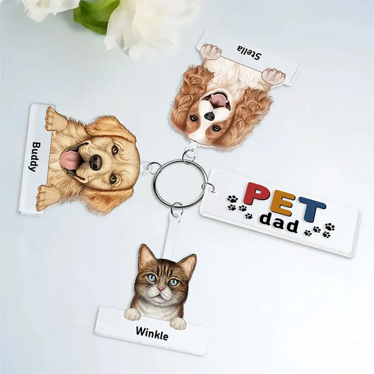 Discover Dog Dad Cat Mom Pet Dad Pet Mom - Personalized Acrylic Tag Keychain