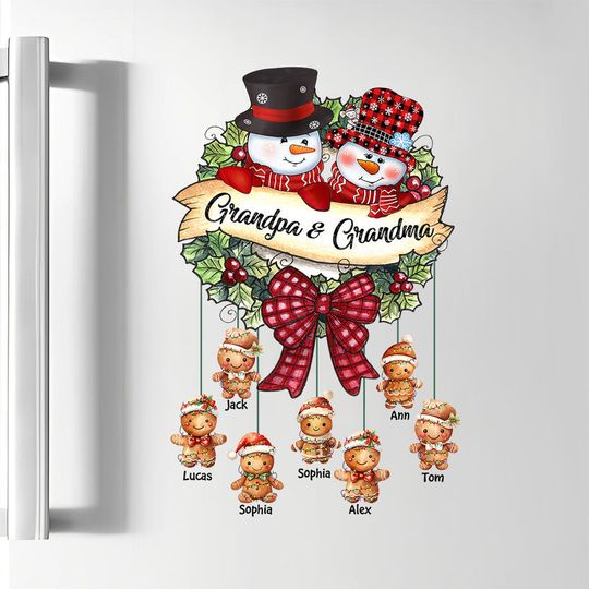 Discover Snowman Grandma & Grandpa Mom & Dad With Kids Christmas Personalized Decal