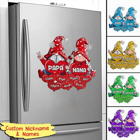 Discover Colorful Christmas Gnome Pappy Nana Daddy Mommy Sweet Heart Kids Personalized Sticker Decal