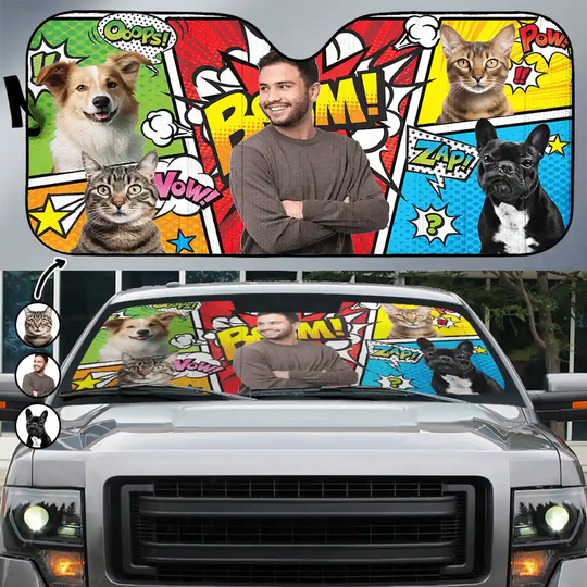 Discover Custom Photo Comic Style - Personalized Car Sunshade
