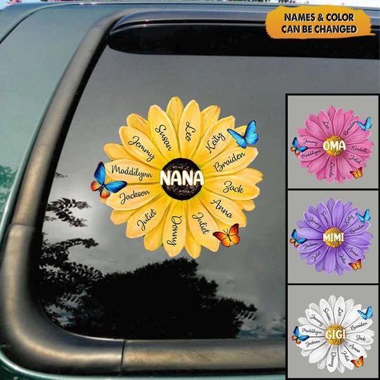 Discover Grandma With Grandkids Flower Personalized Decal