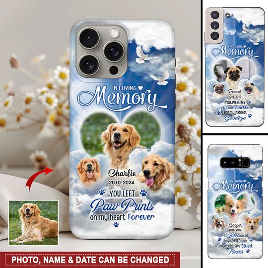 Discover In Loving Memory Custom Pet Photos, You Left Pawprint On My Heart Forever Personalized Phone Case