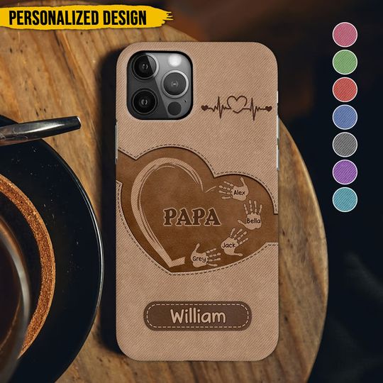 Discover Grandpa Dad, Grandma Mom Heart Handprints Grandkids Personalized Phone case