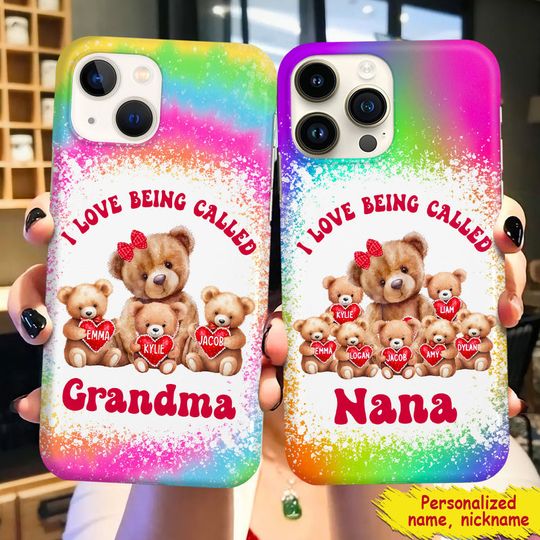 Discover Grandma/ Mama Bear With Little Bear Kids Rainbow Color Personalized Silicone Phone Case