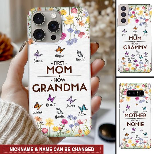 Discover First Mom Now Grandma Butterfly Grandkids Personalized Phone case